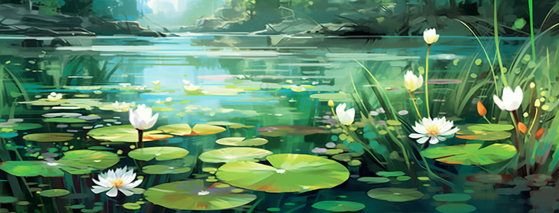 绿色夏至白色荷花低角度水彩插画背景,插画/手绘图,插画/手绘图库,插画/手绘图下载,插画/手绘